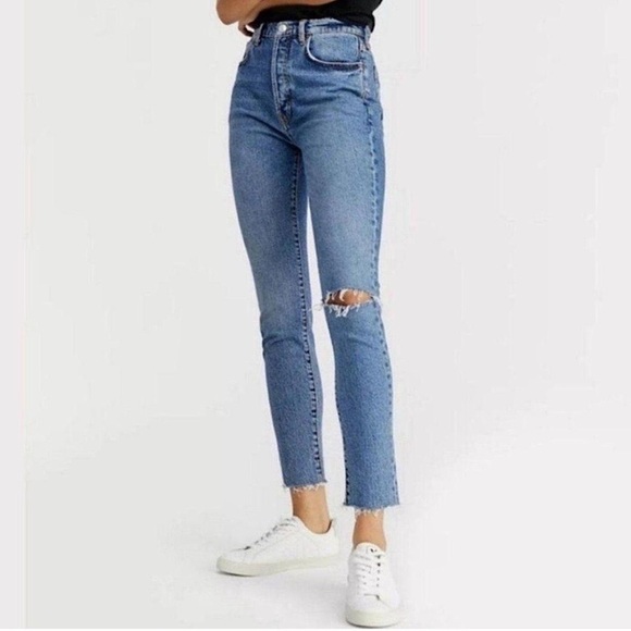 We The Free Denim - We The Free High Rise Blue Jeans with Raw Hem